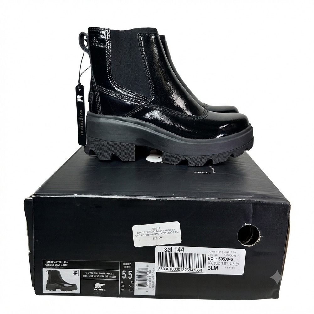 Sorel Joan FRWD Chelsea Boots Womens 5.5 Black Waterproof Patent Leather NL5318